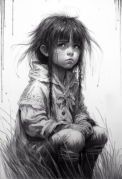  Una niña inocente, Dibujo retrato, impresiones artísticas de F. Abderrahim