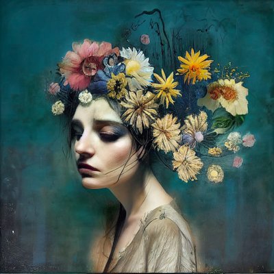 Hermosa chica con flores, Pintura abstracta, Arte de la pared | Impresiones en lienzo de F. Abderrahim