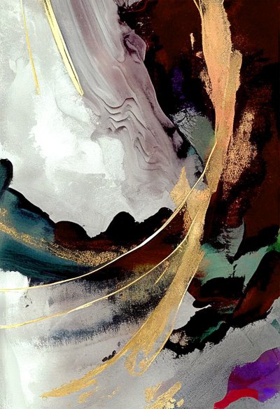 Pintura abstracta negra y gris con efecto dorado, impresiones Artísticas murales de F. Abderrahim