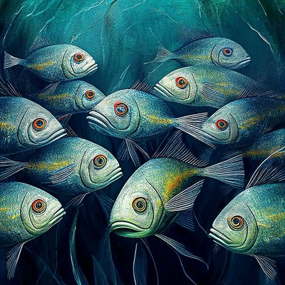 Lienzo peces en el agua del océano, Pintura abstracta de F. Abderrahim