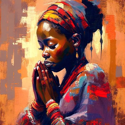 Pintura Digital en Lienzo: Chica africana en meditación, Impresiones en lienzo de F. Abderrahim