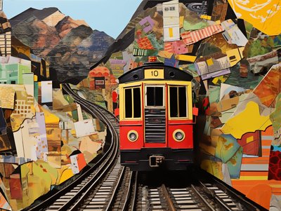 Estación de tren funicular Collage Pegatinas, Impresiones artísticas en lienzo por encargo de F. Abderrahim