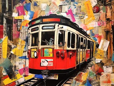 Estación de tren funicular Collage Adhesivos, Arte Pared | Impresiones en Lienzo de F. Abderrahim