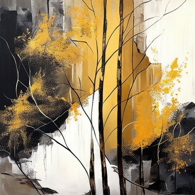 Bosque Abstracto Dorado en Otoño, Wall Art | Impresiones en Lienzo de F. Abderrahim