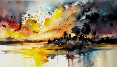 Paisaje y naturaleza acuarela pintura, arte de la pared imprimible de F. Abderrahim