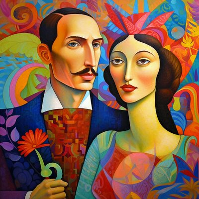 Pareja de amor en un cuadro, hombre y mujer retrato, Wall Art | Impresiones en lienzo de F. Abderrahim