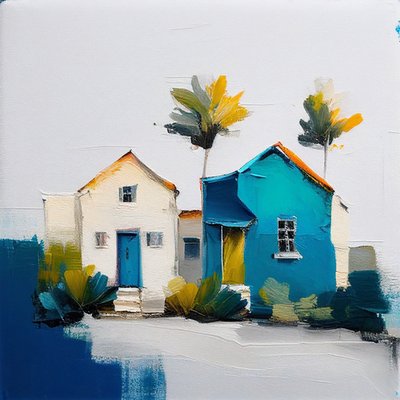 Minimalista pintura abstracta al óleo de coloridas casas de campo, Wall Art | Impresiones en lienzo de F. Abderrahim