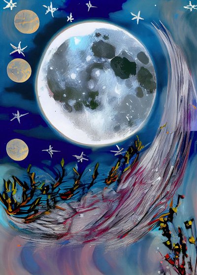  Luna en la noche Pintura abstracta sobre lienzo, impresiones de arte de la pared de F. Abderrahim