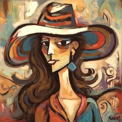 Pintura de una hermosa dama moderna con sombrero, Wall Art | Impresiones en lienzo de F. Abderrahim