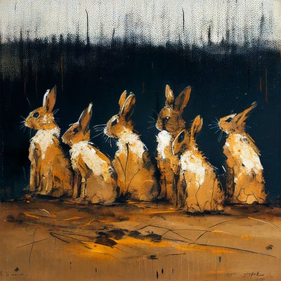 Conejos pintura con estilo figurativo, impresiones de arte de la pared de F. Abderrahim