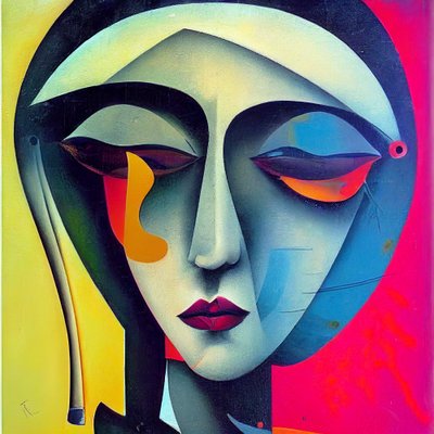 Cara de mujer triste en el arte abstracto pintura figurativa, Wall Art | Impresiones en lienzo de F. Abderrahim