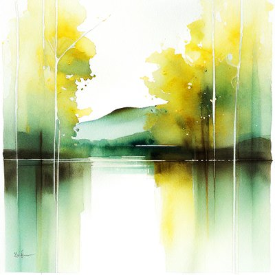 Paisaje sereno en acuarela, pintura digital, impresiones de arte mural de F. Abderrahim