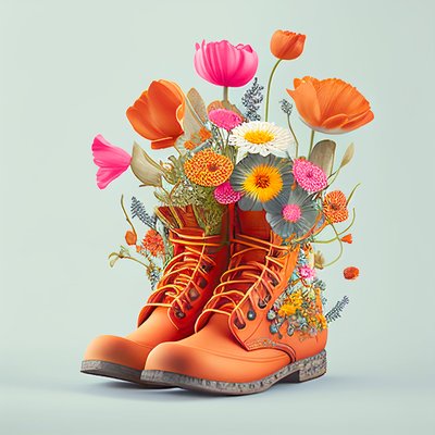Zapatos y flores, Pintura de arte digital, impresión de arte mural por encargo de F. Abderrahim