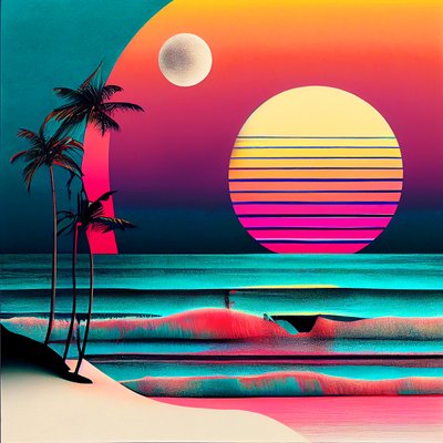 Puesta de sol sobre la playa y palmeras, Wall Art | Impresiones en lienzo de F. Abderrahim