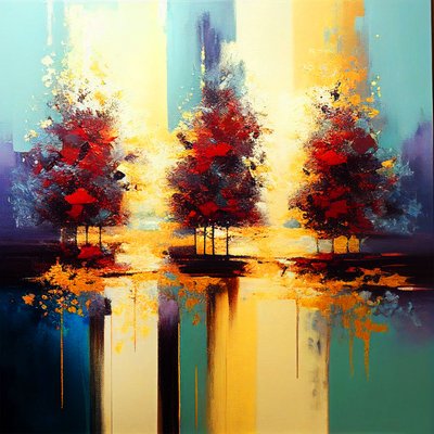 Árboles en el paisaje pintura abstracta, impresiones de arte de la pared de F. Abderrahim
