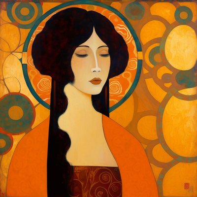 Retrato de joven japonesa con ojos cerrados, impresiones en lienzo de F. Abderrahim
