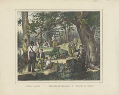Fuchs agarrar. / Terrier los renards. / La caza de zorros (título sobre objeto) de firma Joseph Scholz