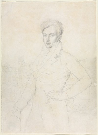 Retrato de un Joven de Pie en el Quirinal con la Turris Comitum al Fondo de follower of Jean Auguste Dominique Ingres