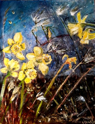 narcisos silvestres, 2018 (óleo sobre tabla) de jocasta shakespeare