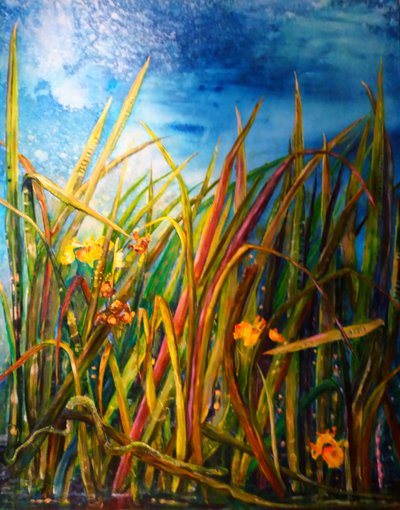 serpiente de agua iris salvaje, 2017 (óleo sobre lienzo) de jocasta shakespeare