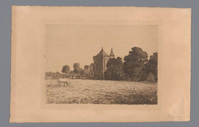 Vista del castillo de Brederode visto desde un prado de jonkheer Barthold Willem Floris van Riemsdijk