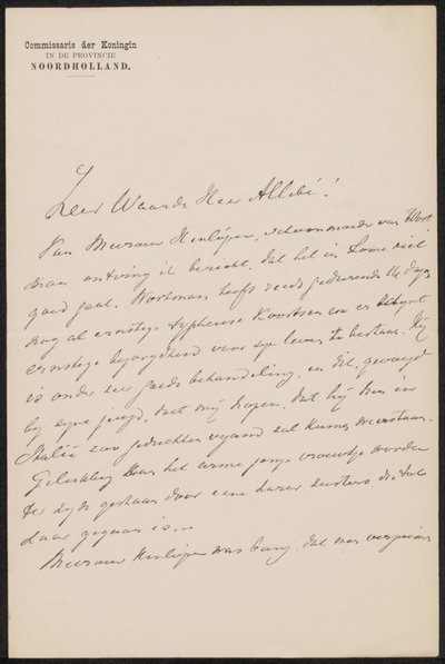 Carta a August Allebé de jonkheer Gijsbert van Tienhoven