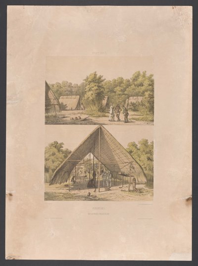 Campamento Arowak en Surinam Surinam. Un campamento indio Arowakka (título sobre el objeto) West Indies (título de la serie sobre el objeto) Vistas desde las Indias Occidentales de los Países Bajos (título de la serie) de jonkheer Jacob Eduard van Heemskerck