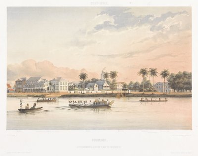 Casa de Gobierno y plaza en Paramaribo Vistas desde las Indias Occidentales de los Países Bajos (título de la serie) de jonkheer Jacob Eduard van Heemskerck