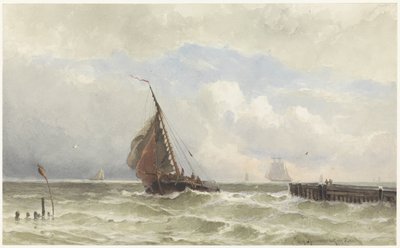 Puerto de Flushing, con barco de vela entrante de jonkheer Jacob Eduard van Heemskerck