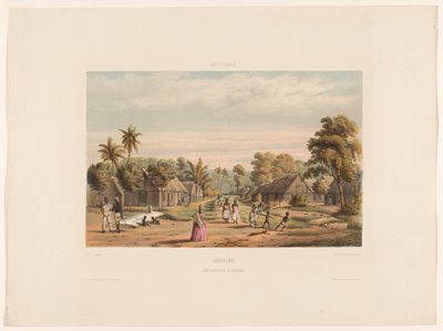 Cuartos de esclavos en una plantación campamento de esclavos Surinam. Un campamento de esclavos en una plantación (título sobre el objeto) de jonkheer Jacob Eduard van Heemskerck