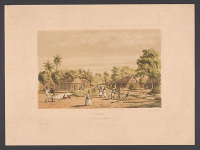 Hogares de personas esclavizadas en una plantación de Surinam Surinam. Un campamento de esclavos en una plantación (título sobre el objeto) West Indies (título de la serie sobre el objeto) Vistas desde las Indias Occidentales de los Países Bajos (título de de jonkheer Jacob Eduard van Heemskerck