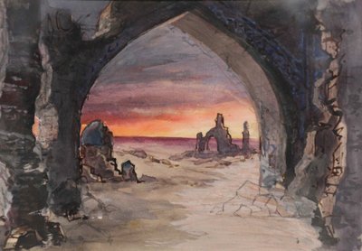 Diseño de escenario para la obra Rupture Grass de E. Goslavsky de karl Fyodorovich Valz