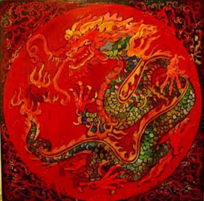 Dragón, 2016 (mixta, acrílico, tinta, óleo) de linda arthurs