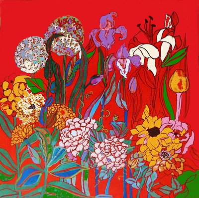 Flores en el jardín de Adiana, 2016 (mixta, acrílico, tinta, óleo) de linda arthurs