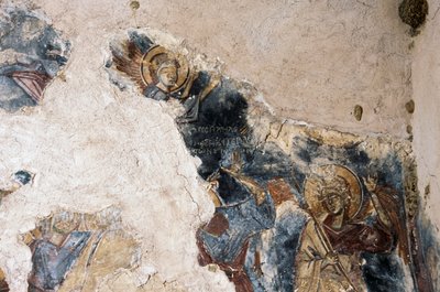 Ángel y santo, detalle del fresco en la iglesia de Agios Georgios Apodoulou, Apodoulou, Creta, Grecia de Theodore Charles Ange Coquelin