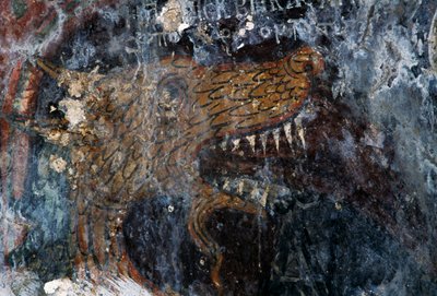 Pájaro, detalle del castigo de los condenados en la iglesia de Agia Paraskevi, Voutas, Creta, Grecia de Theodore Charles Ange Coquelin