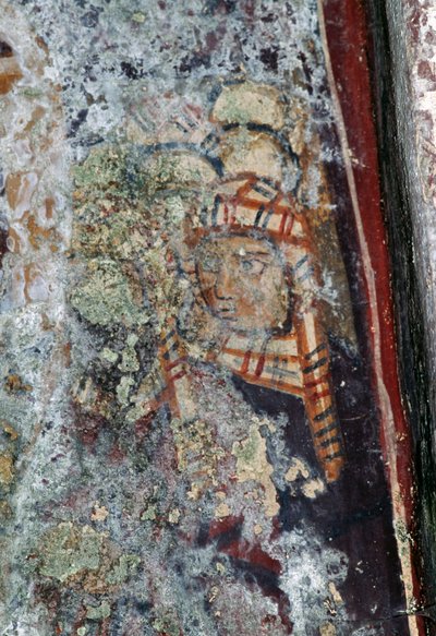 Figura masculina con tocado, fresco dañado en la iglesia de Metamorphosis Sotiros, Voutas, Creta, Grecia de Theodore Charles Ange Coquelin