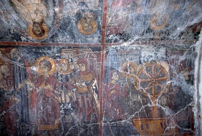 Fresco de temática religiosa, por Ioannis Pagomenos, fresco en la iglesia bizantina de San Jorge, Anidri, Creta, Grecia de Theodore Charles Ange Coquelin