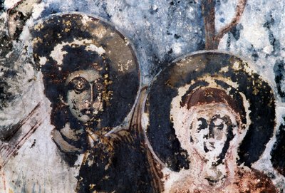 Santos, fresco dañado en la iglesia de Agios Vasileios, Vavouledo, Creta, Grecia de Theodore Charles Ange Coquelin