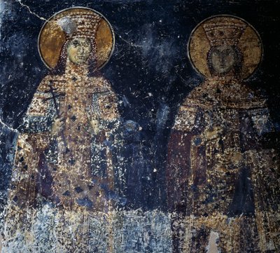 Santos, fresco en la iglesia bizantina de Sotiras Christos, Veria, Macedonia Central, Grecia de Theodore Charles Ange Coquelin