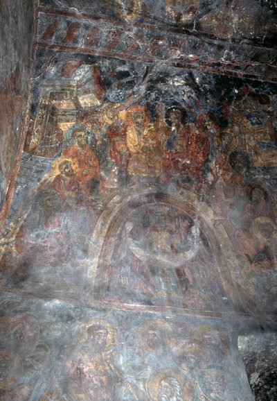 Santos, fresco en el techo de la iglesia de Agia Paraskevi, Anisaraki, Creta, Grecia de Theodore Charles Ange Coquelin