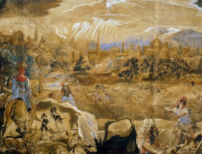Caza de ciervos (con vista ideal de Florencia en el fondo) (detalle) de or Zuccaro Federico Zuccari