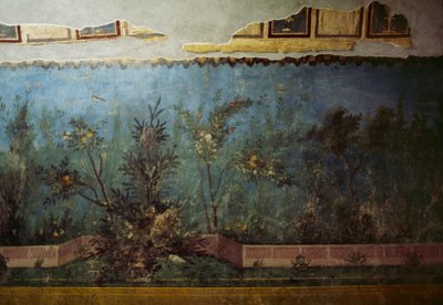 Fresco que representa un jardín con árboles y pájaros, de la Casa de Livia en la colina Palatina, Roma, Italia. Civilización romana de Unbekannt Unbekannt