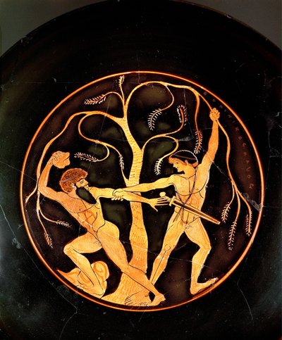 Teseo con el ladrón Sinis (cerámica) de painting Elpinikos