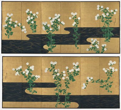 Crisantemos junto a un Arroyo de possibly by Ogata Kōrin