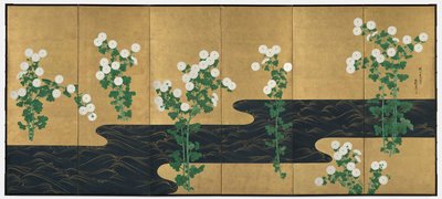 Crisantemos junto a un Arroyo de possibly by Ogata Kōrin