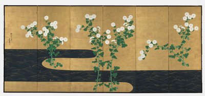 Crisantemos junto a un Arroyo de possibly by Ogata Kōrin