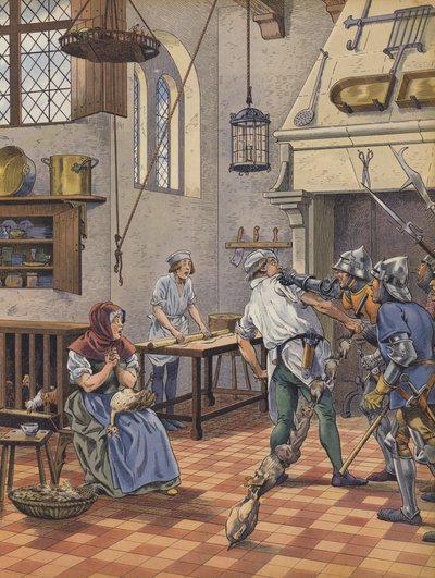 Un cocinero apresado en su cocina por hombres de armas bajo sospecha de haber intentado envenenar al rey de pseudonym for Onfray de Breville Jacques Job