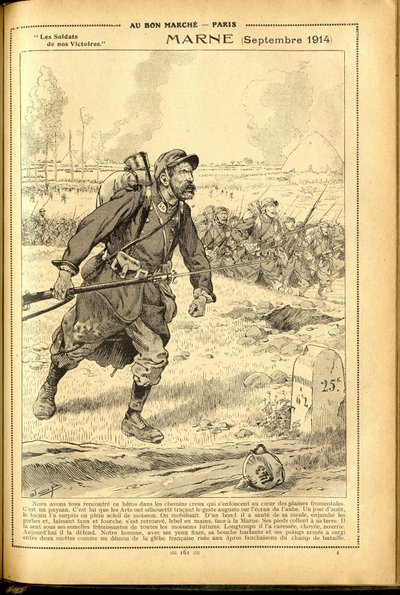 Agenda Buvard du Bon Marché 1917 - Ilustración de Job (Jacques Marie Gaston Onfray de Bréville) (1858-1931): Marne septiembre 1914 - Guerra del 14-18, Marne, Grandes Batallas, Batalla del Marne - Soldados de pseudonym for Onfray de Breville Jacques Job