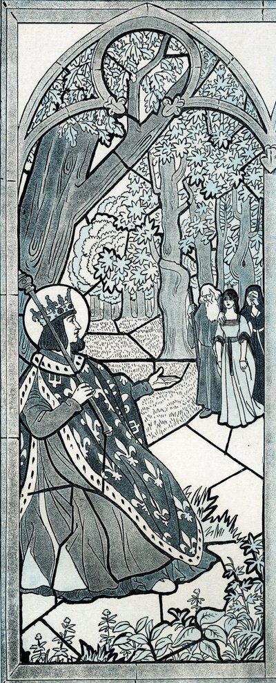 ¿Alguien se fue de aquí? palabras de Luis IX conocido como San Luis (1214-1270) que hacía justicia al pie de un roble para animar a la población a contar sus quejas. Ilustración de Job (Jacques Marie Gaston Onfray y Breville) (Jacques-Marie) (1858-1931) de pseudonym for Onfray de Breville Jacques Job